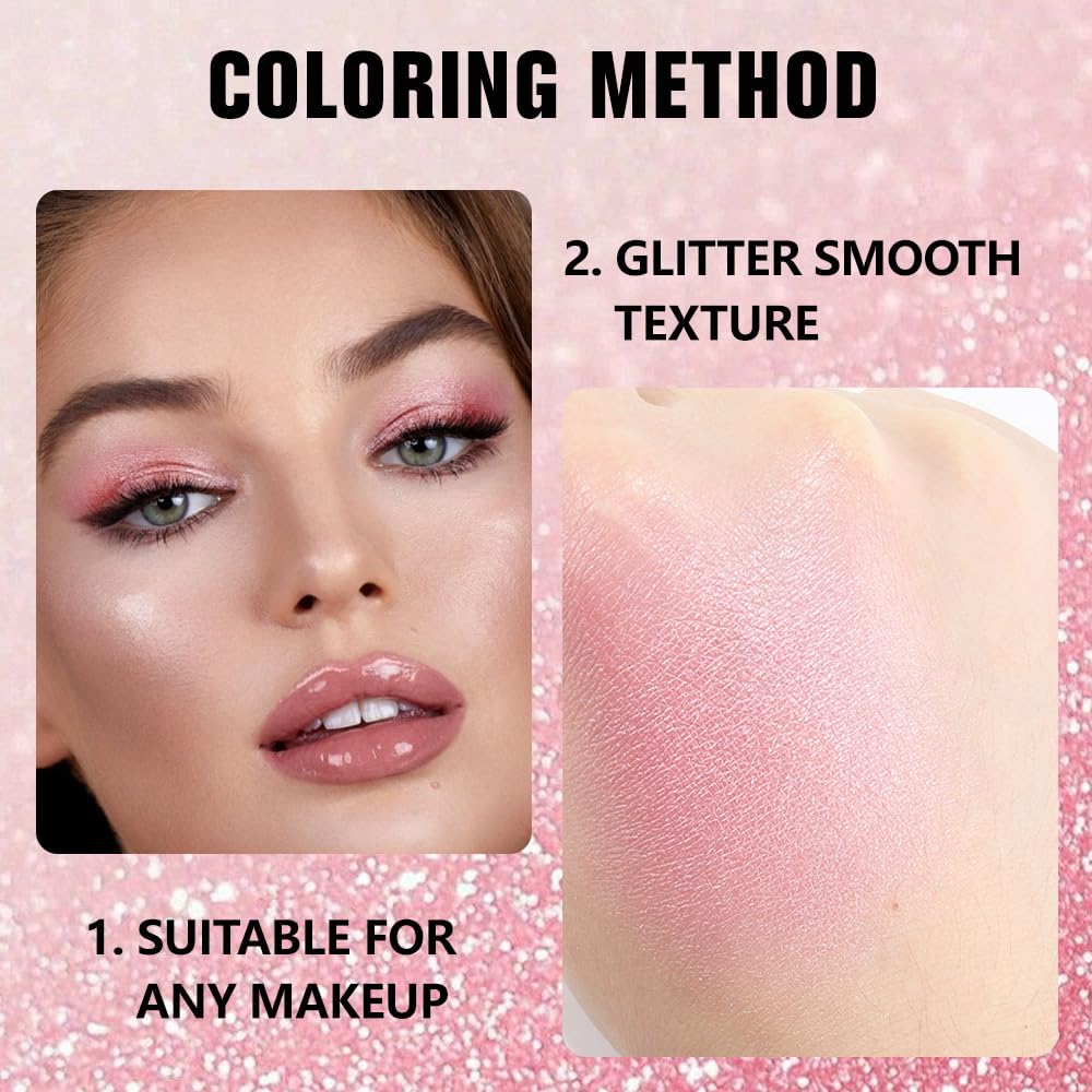 HHLTOH Pressed Single Eyeshadow Palette - Mini Shadow in Pink | Shimmer & Glitter Makeup for Women | Highly Pigmented, Blendable