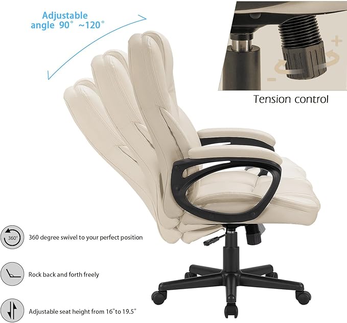Furmax Office Executive Chair High Back Adjustable Managerial Home Desk Chair, Swivel Computer PU Leather Chair with Lumbar Support (Beige)