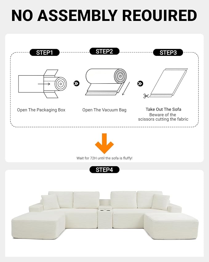 150" Oversized Modular Sectional Sofa,Deep Seat Cloud Corduroy Boneless Couch with Cup Holders,USB Ports, Wireless Charging & Storage Box,Upholstered Modular Sleeper Sofa for Living Room (Beige)