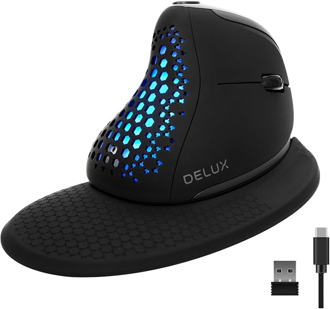 DELUX Seeker Ergonomic Mouse Wireless, Vertical Mouse with OLED Screen, 6 Buttons&Thumb Wheel Function, Silent Click, Up t...