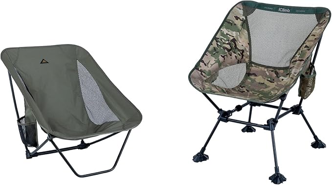 iClimb 1 Ultralight Compact Low Folding Chair and 1 Anti-Sinking Large Feet Chair Bundle, for Adults Outdoor Backpacking H...