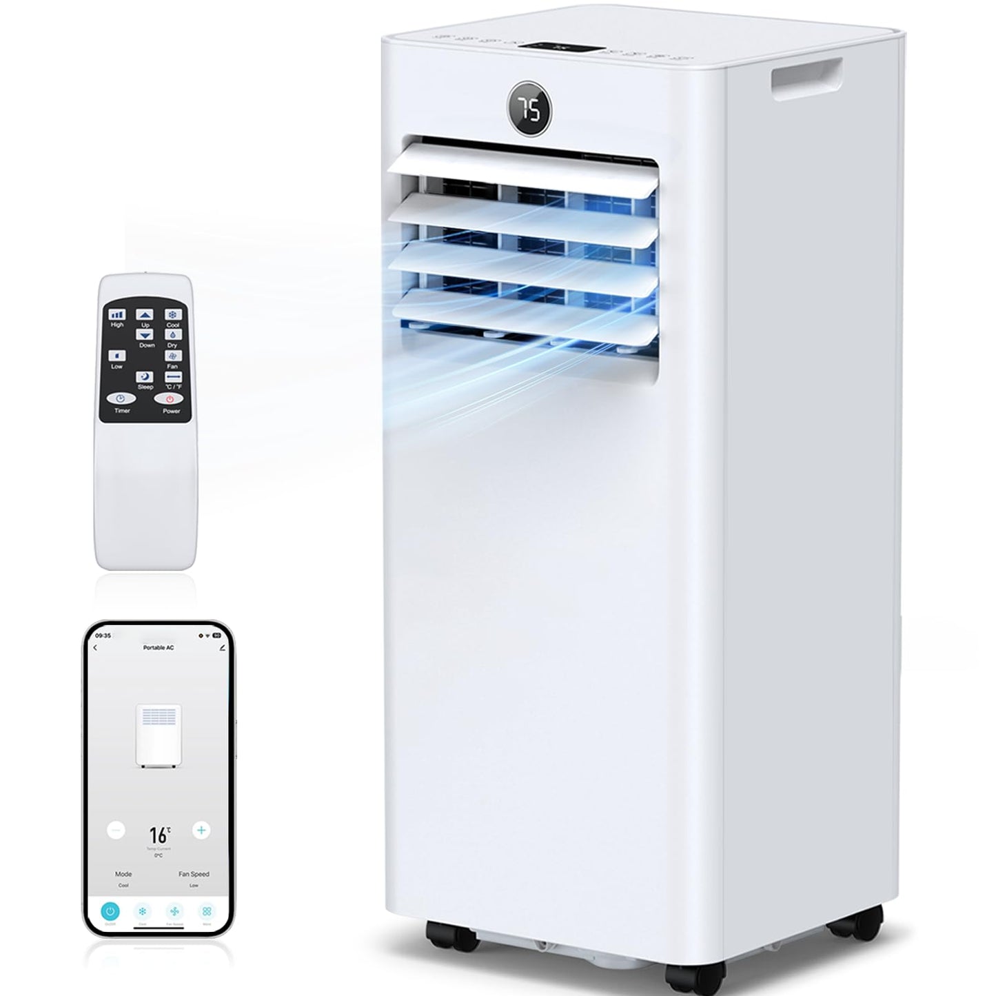 Portable Air Conditioners 16,000 Btu 5-in-1 Smart WiFi AC Unit with APP for Large Rooms up to 750 Sq.Ft, Fast Cooling, Dehumidifier, Fan, Quiet 36dB Sleep Mode 24H, Window Kits for Bedroom Home Office