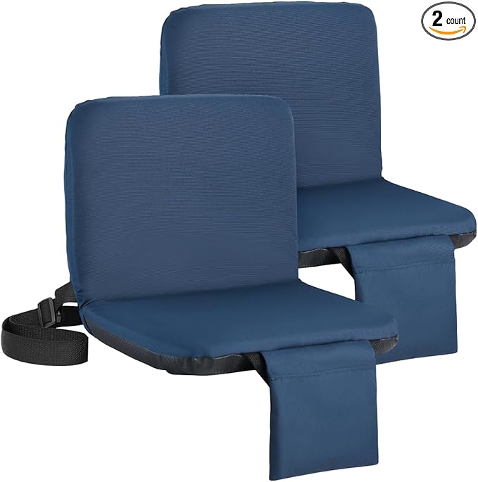 Sportneer Stadium Seats with Back Support: 6 Reclining Position Folding Bleacher Chairs with Back and Cushion - Padded Bleacher Seats with Shoulder Strap & Storage pocket for Events, Outdoors, Camping