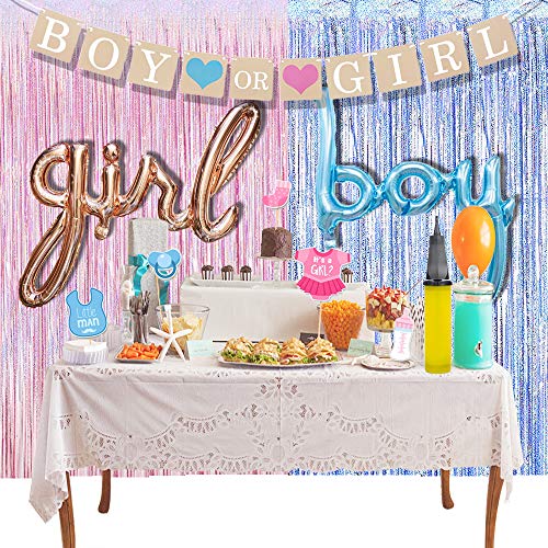 Baby Shower Photo Booth Props Gender Reveal Backdrop Baby Gender Reveal Party Supplies Boy or Girl Banner Boy Girl Foil Ba...