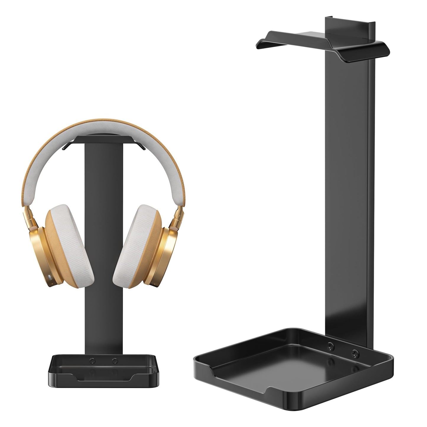 bussdis Headphone Stand Metal Headset Holder: Upgraded Stability Headset Holder - Black Earphone Stand with Bottom Storage for A