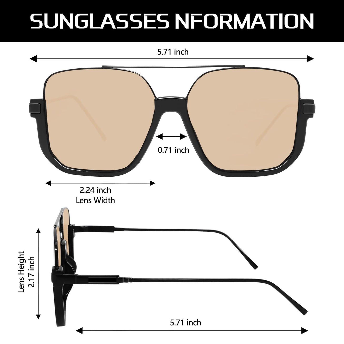 GUVIVI Retro Oversized Aviator Sunglasses for Women Men Square Semi-Rimless Double Bridge Sun Glasses 70s Trendy Shades Pilot-style