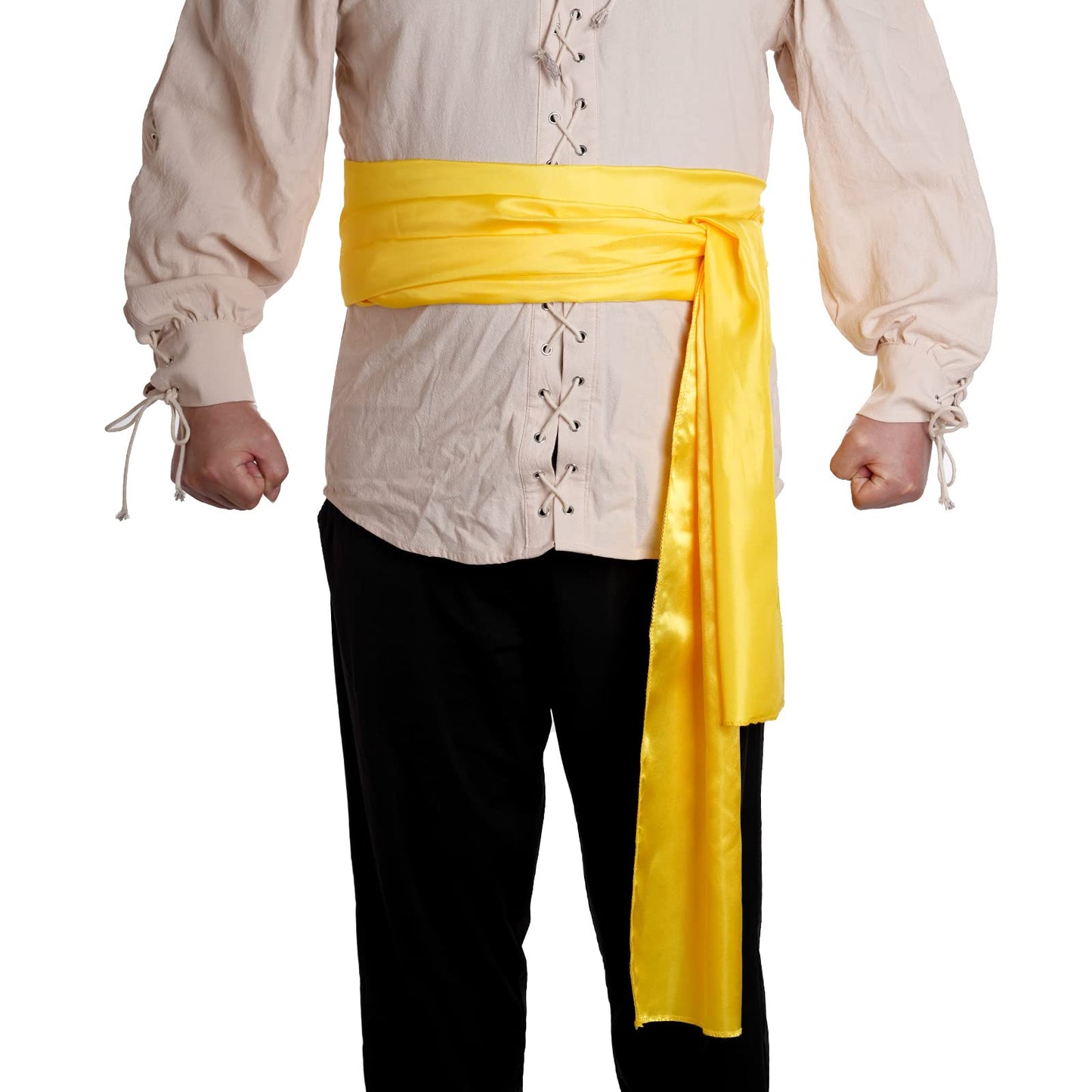 Dxhycc Satin Pirate Sash Medieval Renaissance Large Sash Belt Halloween Costume Waist Belt, Golden Yellow