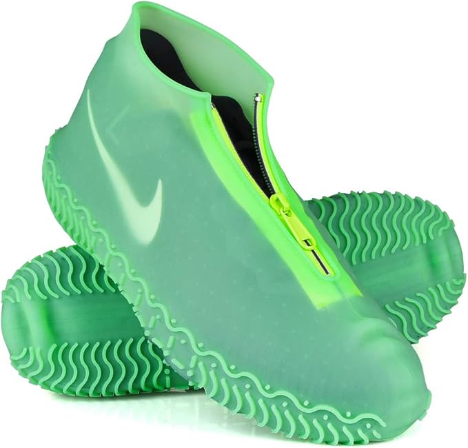 Waterproof Shoe Covers, Silicone Reusable Shoe Cover Non-slip Durable Zipper Elastic Rain Cover Protection for Men Women (M (Women 5-7, Men 5-6), Green)