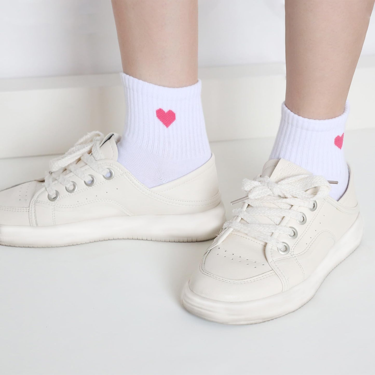 SailingTailor Solid Color Heart Crew Socks Casual Cute Lovely Low Cut Soft Cotton Sports Running Athletic Quarter Socks for Women