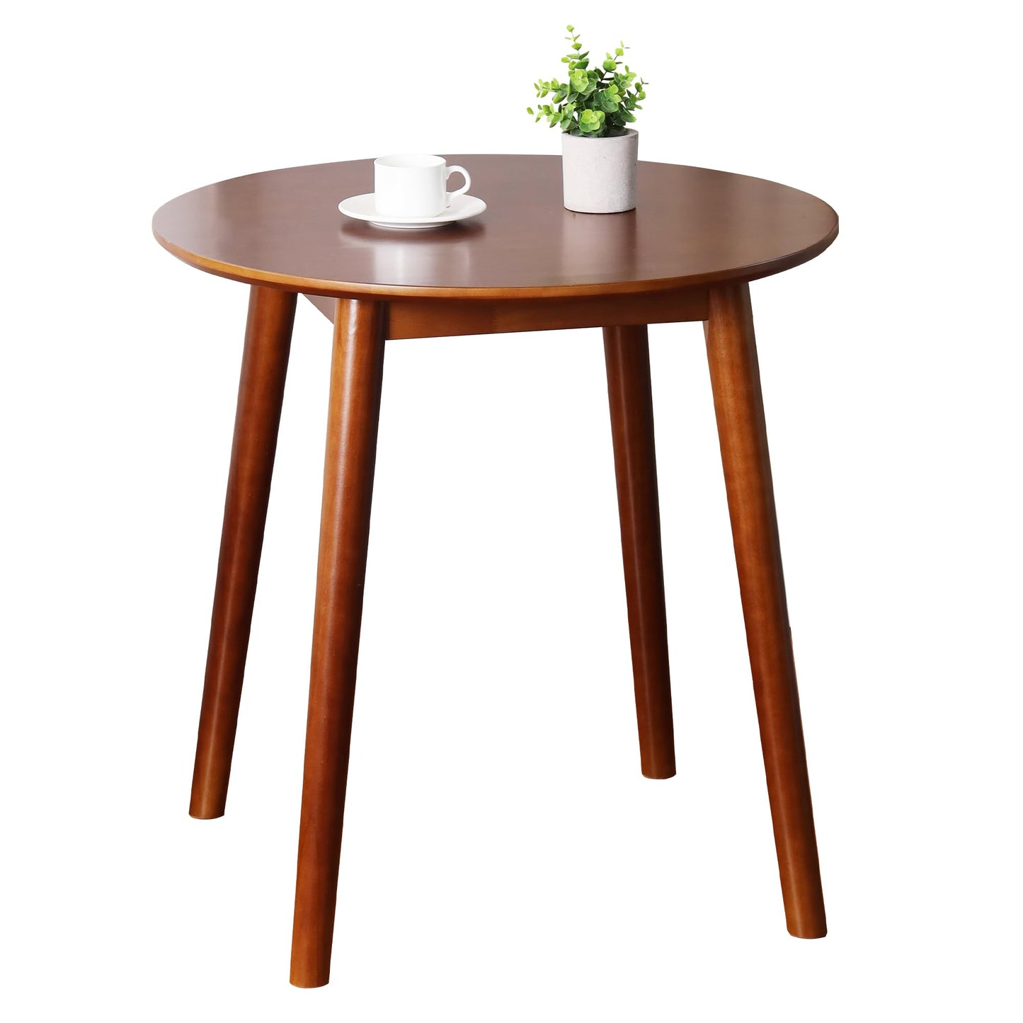 28.3" Small Round Dining Table for 2, Wooden Space-Saving Kitchen Dinner Table Rustic Wood Dining Table Mid Century Modern Kitchen Table (Brown)