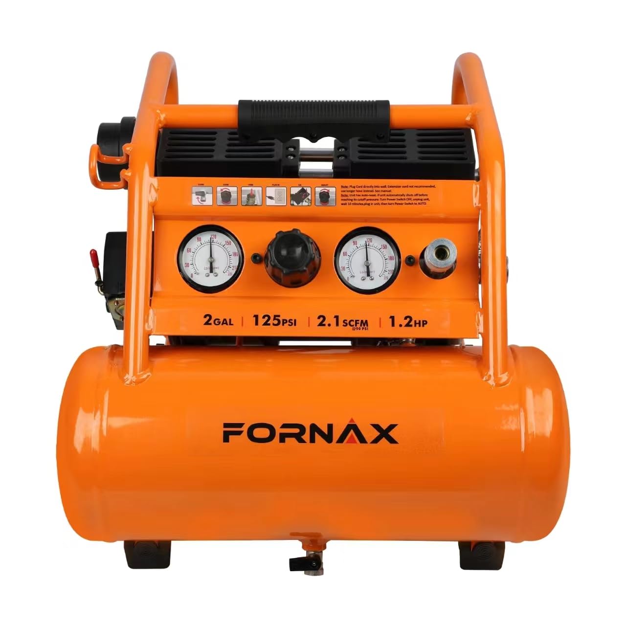 Fornax Air Compressor Portable 2 Gallon, 1.2 Hp 2.1 Scfm@ 90 Psi Oil Free, Max Pressure 135 Psi, 65 Db Silent Air Compressor For
