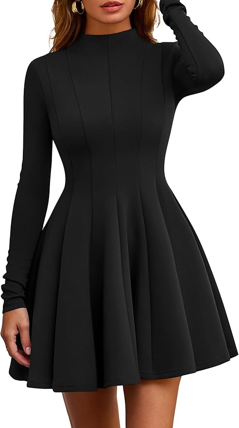 PRETTYGARDEN Fall Dresses for Women Elegant Classy 2026 Casual Long Sleeve Swing A Line Ruffle Short Homecoming Party Dress