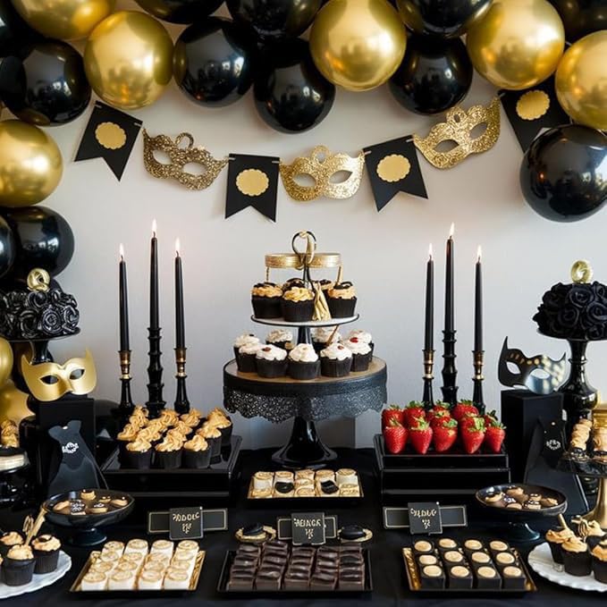 Black and Gold Balloons, 70pcs 12inch Metallic Gold and Black Balloons for Graduation Anniversary Birthday Party Decoration