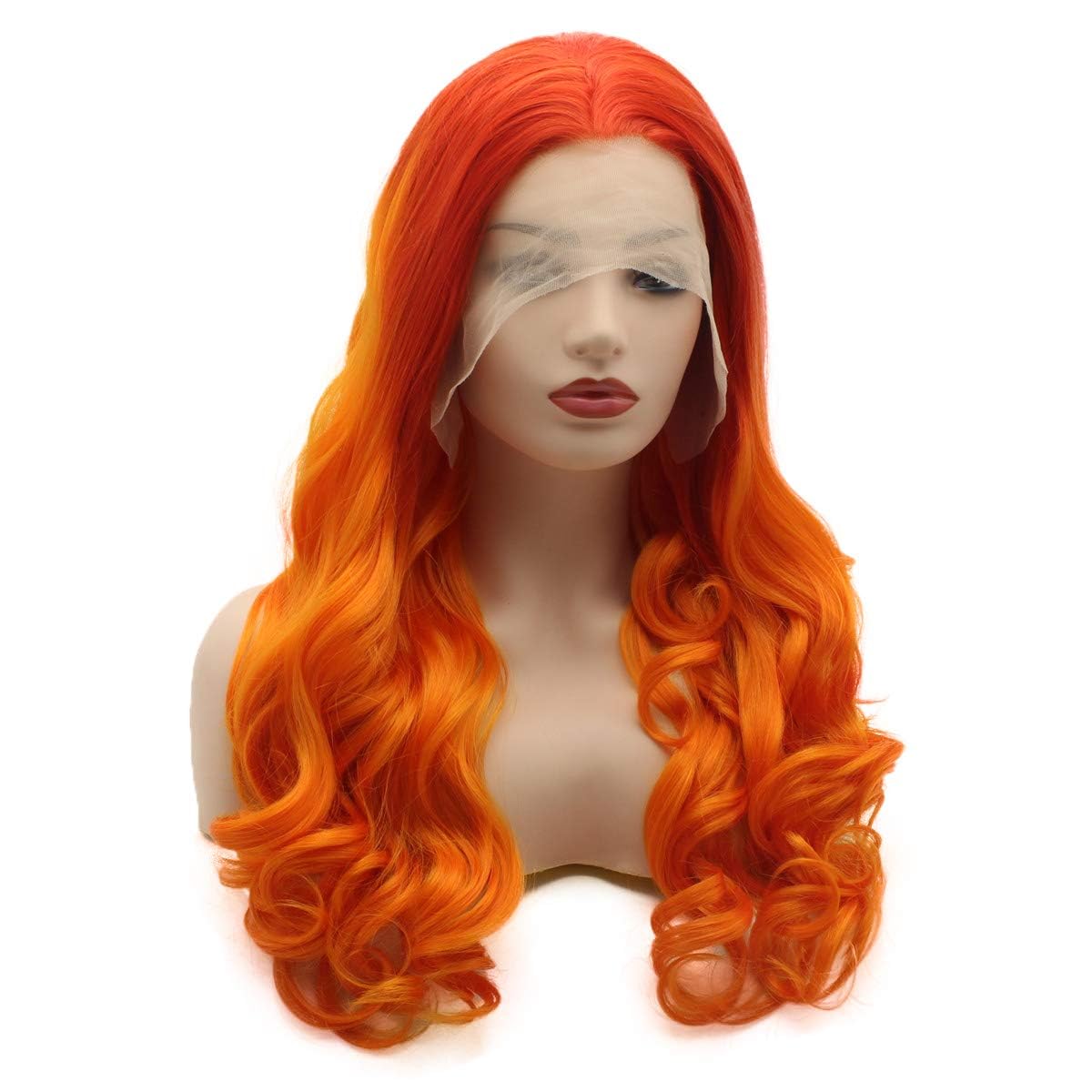 xiweiya Long Yellow Orange Wavy Wig Synthetic Ginger Lace Front Wigs Middle Part Long Soft Wigs Hair Replacement Wig for Women,