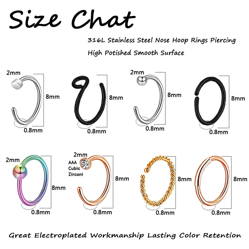 20G Silver Surgical Steel Nose Screw Nose Stud Nose Rings Hoops Nose Hoop for Women Men