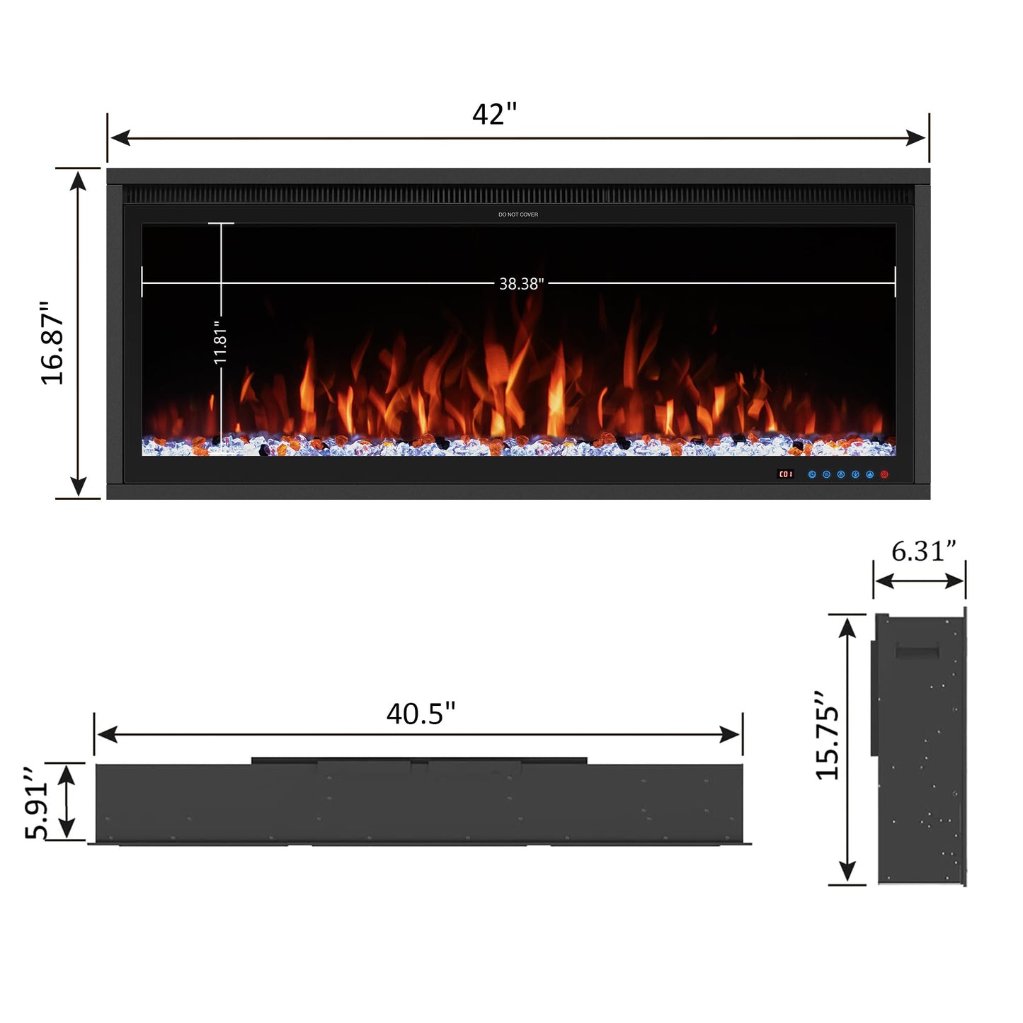 Benrocks 42'' WiFi-Enabled Electric Fireplace Insert - Alexa & App Control, 13 * 13 * 3 Color Combinations, Smart Fireplace Heater, Timer, Logs & Crystals Included, 750/1500W