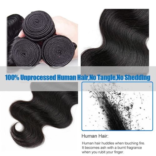 Aomllute Body Wave Bundles Human Hair 12A Grade Brazilian Human Hair Bundles Body Wave One Bundle Only 100% Unprocessed Weave Bundles Human Hair Natural Black (30 Inch)