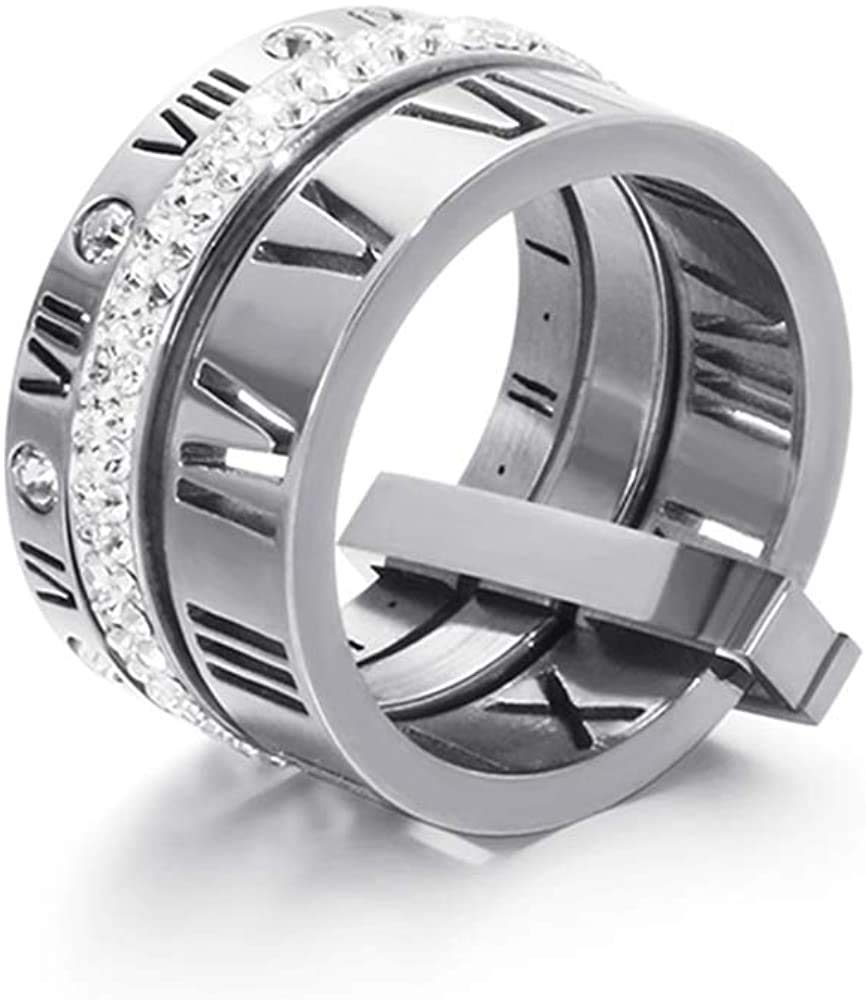 Jarlinwel Stainless Steel CZ Zirconia Roman Numeral Ring For Women Stacking Thumb 3 in 1 Spinner Rings (Silver, 7 Runs small)