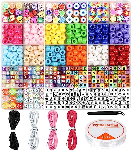 Dowsabel Bracelet Making Kit, Beads for Bracelets Making Pony, Kandi, Polymer Clay, Smile Face & Letter Beads for Jewelry ...
