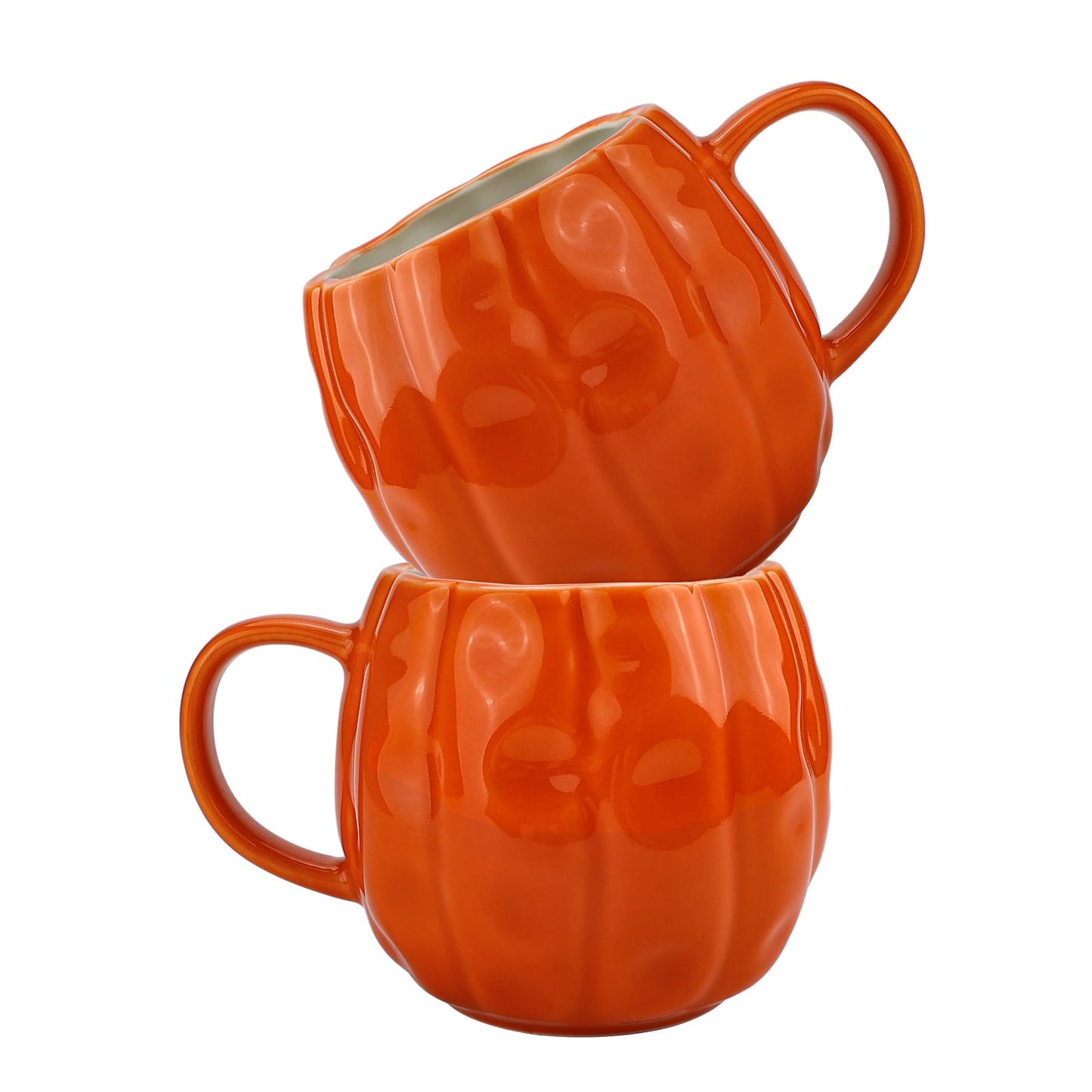binsakao 2pcs Pumpkin Mugs - 17 oz Large Fall Coffee Mugs - Ceramic Pumpkin Mugs for Cappuccino Coffee Latte Drinkings - Women Men Thanksgiving Christmas Gift