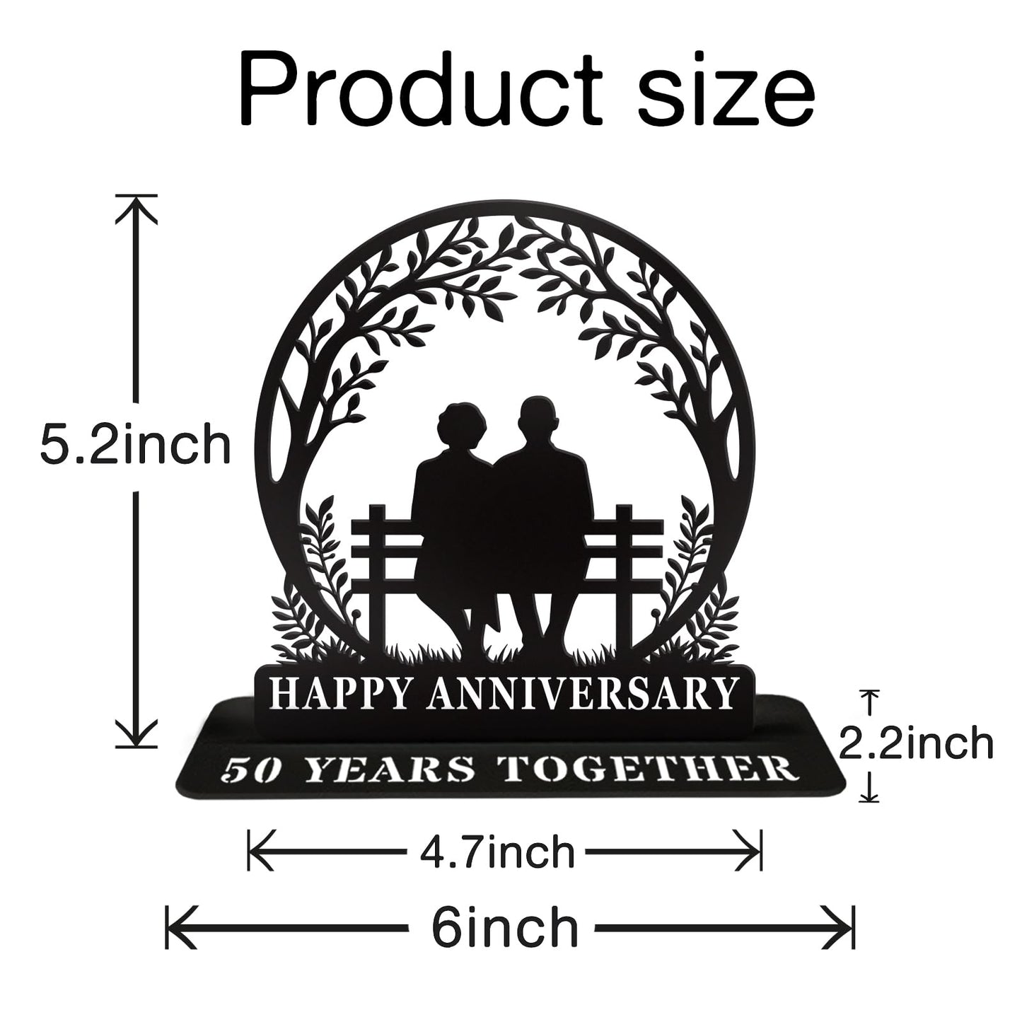 50th Anniversary Iron Table Decor for Couple Parents Friends Golden Wedding Gift Metal Sculpture Decoration for 50 Year Marriage Celebration