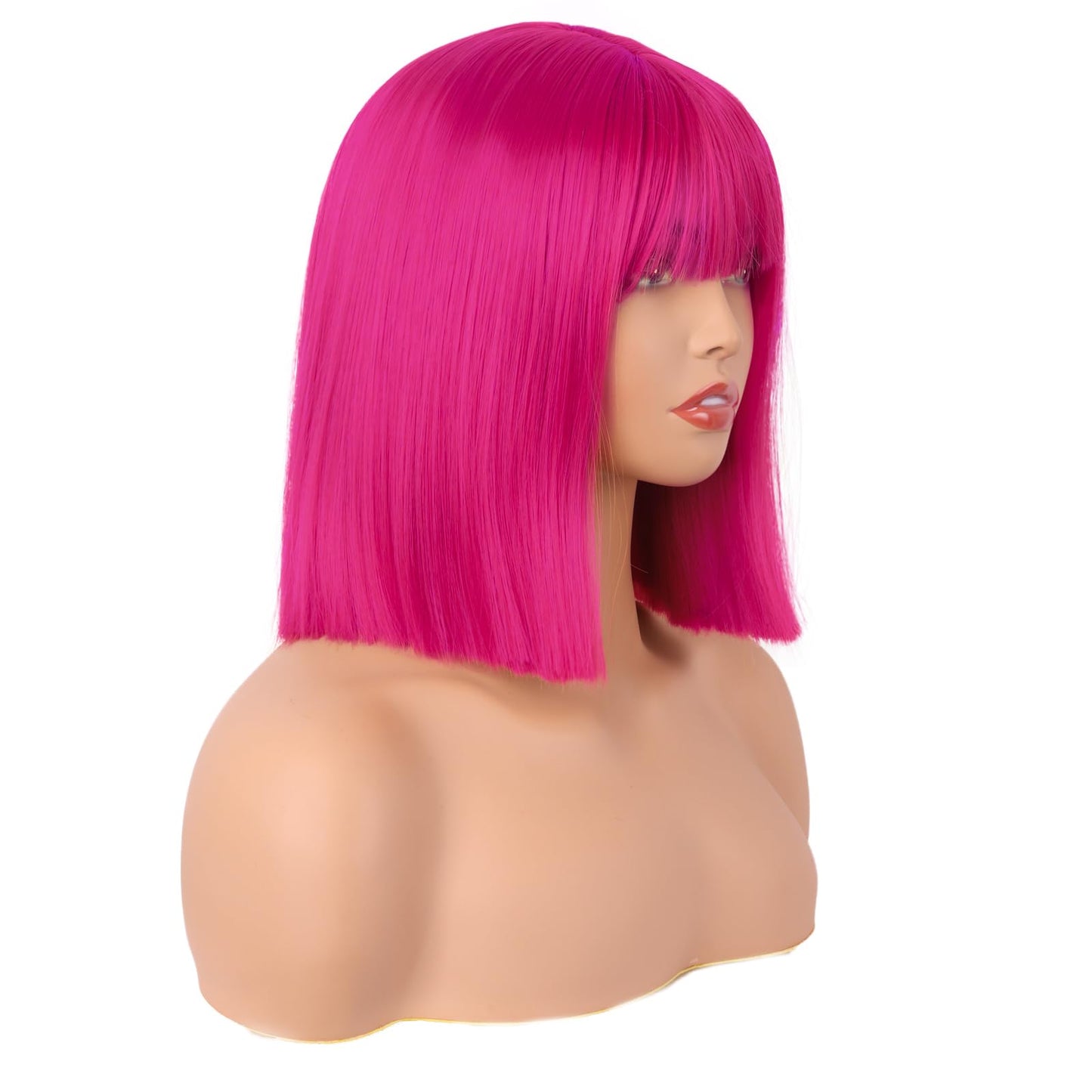 MapofBeauty 12 Inch/30 cm Straight Bob Flat Bangs Short Colorful Synthetic Hair Cosplay Party Wig (Hot Pink)