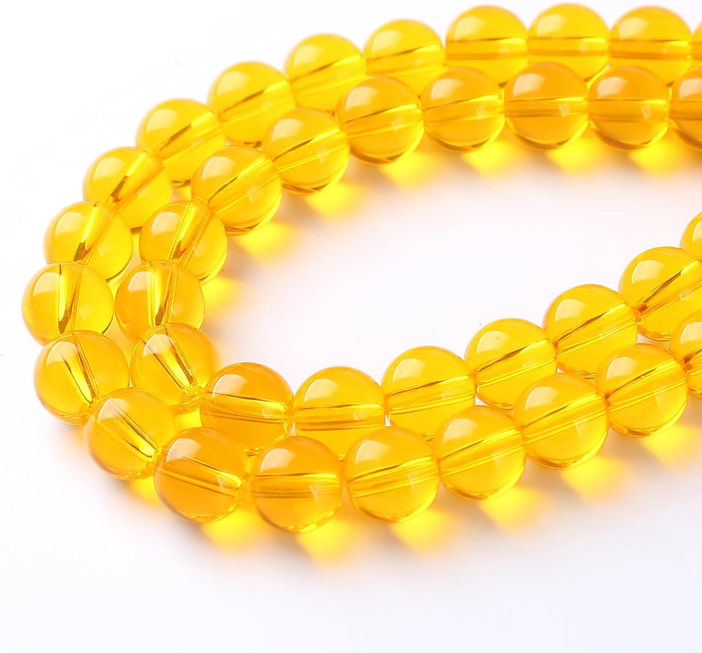 38pcs 10mm Smooth Yellow Crystal Glass Beads Citrine Round Loose Beads for Jewelry Making DIY Bracelet Necklace 15" Energy Healing Power Stone Beads