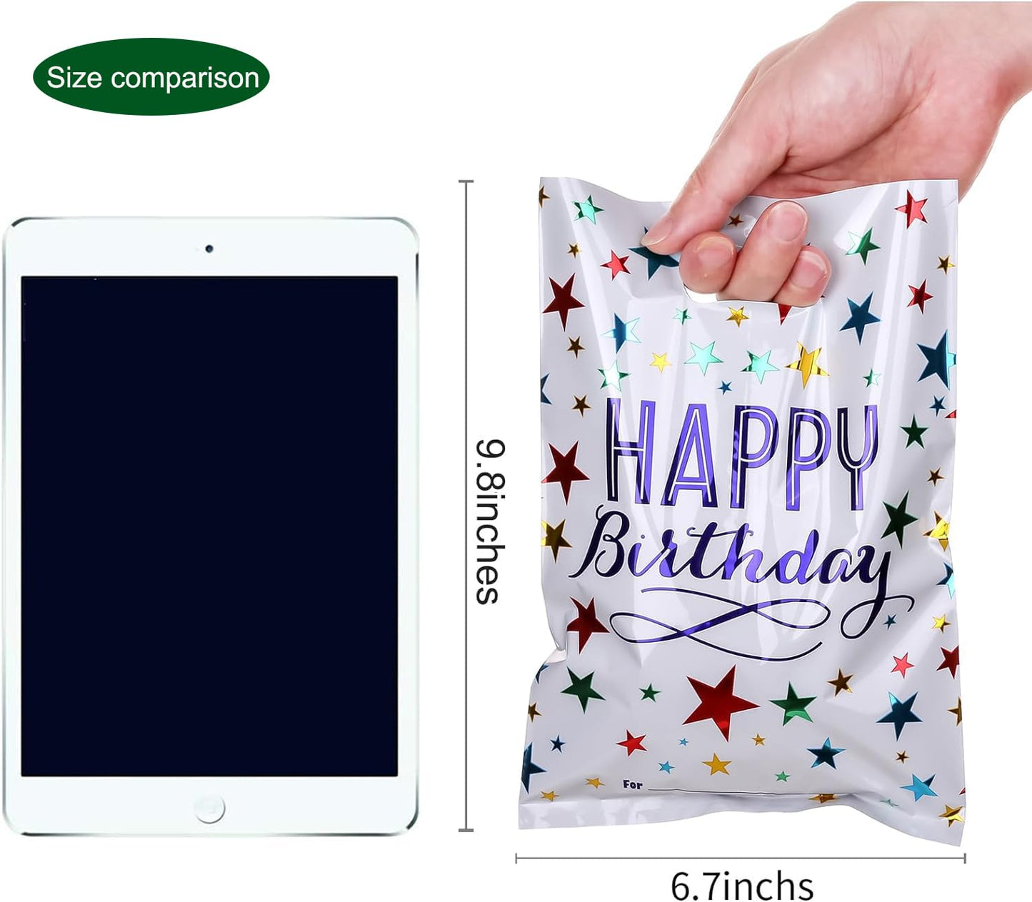PintreeLand 6.7 * 9.8inch Happy Birthday Party Favor Bags 40 PCS, Plastic Goodies Loot Gift Bags Bulk for Kids Baby Girls & Boys Birthday Party Supples (B Style 40 Packs)