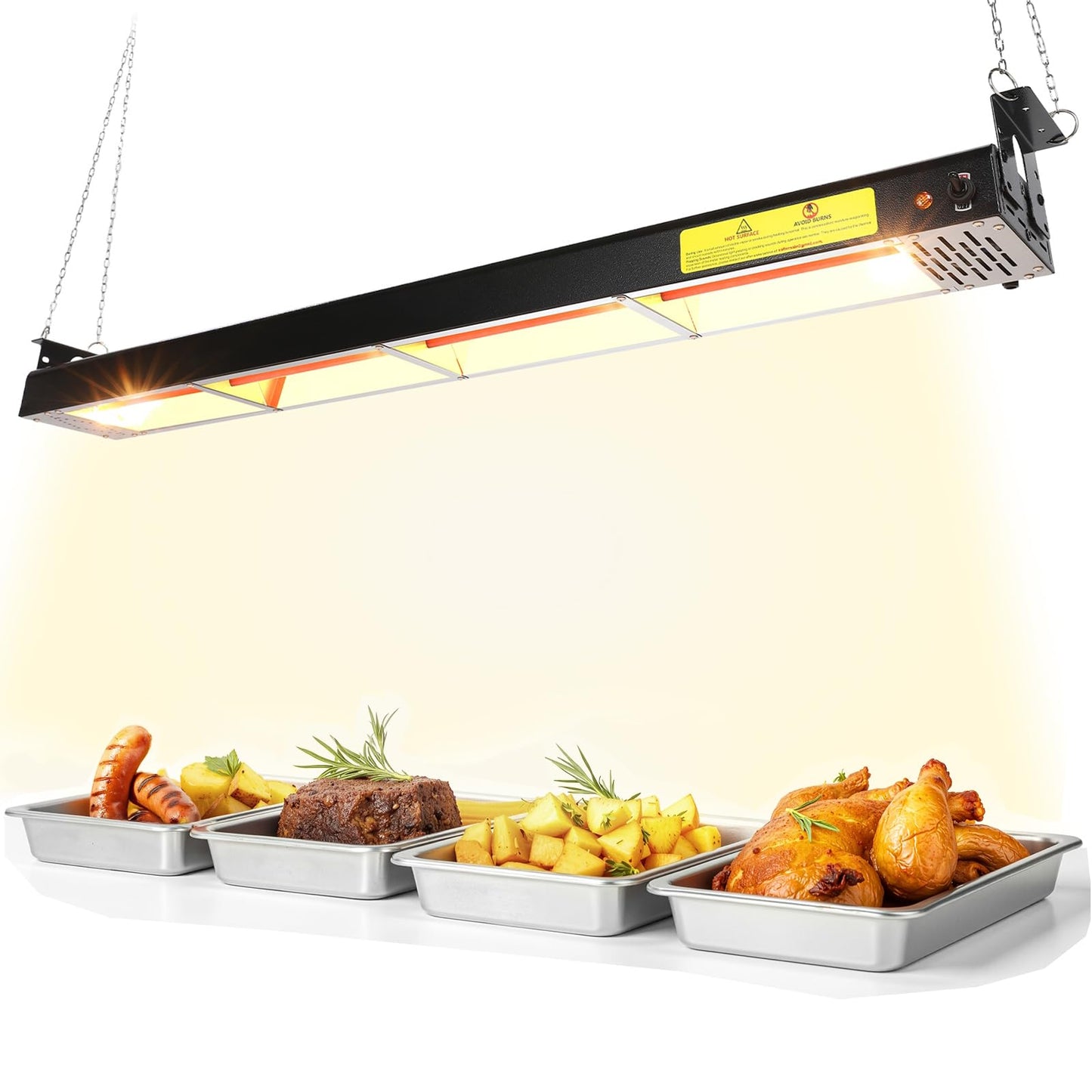 Hiteemer 48-Inch Food Heat Lamp - 1350W Commercial Food Warmer Lamp Overhead Stainless Steel Catering Heat Lamps Electric Strip Heater for Restaurant Buffet Parties Kitchen, Black 115V