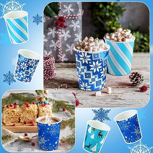 Jinei 200 Pcs Christmas Paper Cups 9 oz Paper Cup Snowflake Design Hot Beverage Cups Christmas Drinkware Party Supplies De...