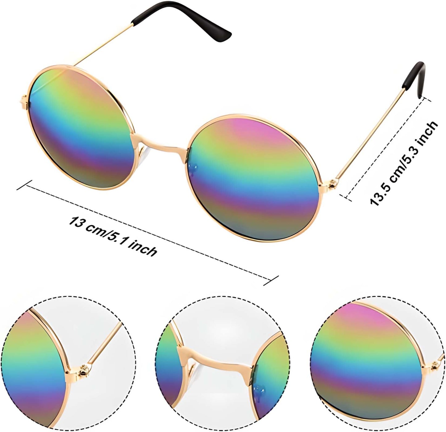 Bombline 4 Pieces Hippie Costume Set,Tie Dye Shirt Women Men,Tie Dye Headband,Rainbow Sunglasses,Peace Sign Necklace,Hippy Clothes for Women, 3X-Large