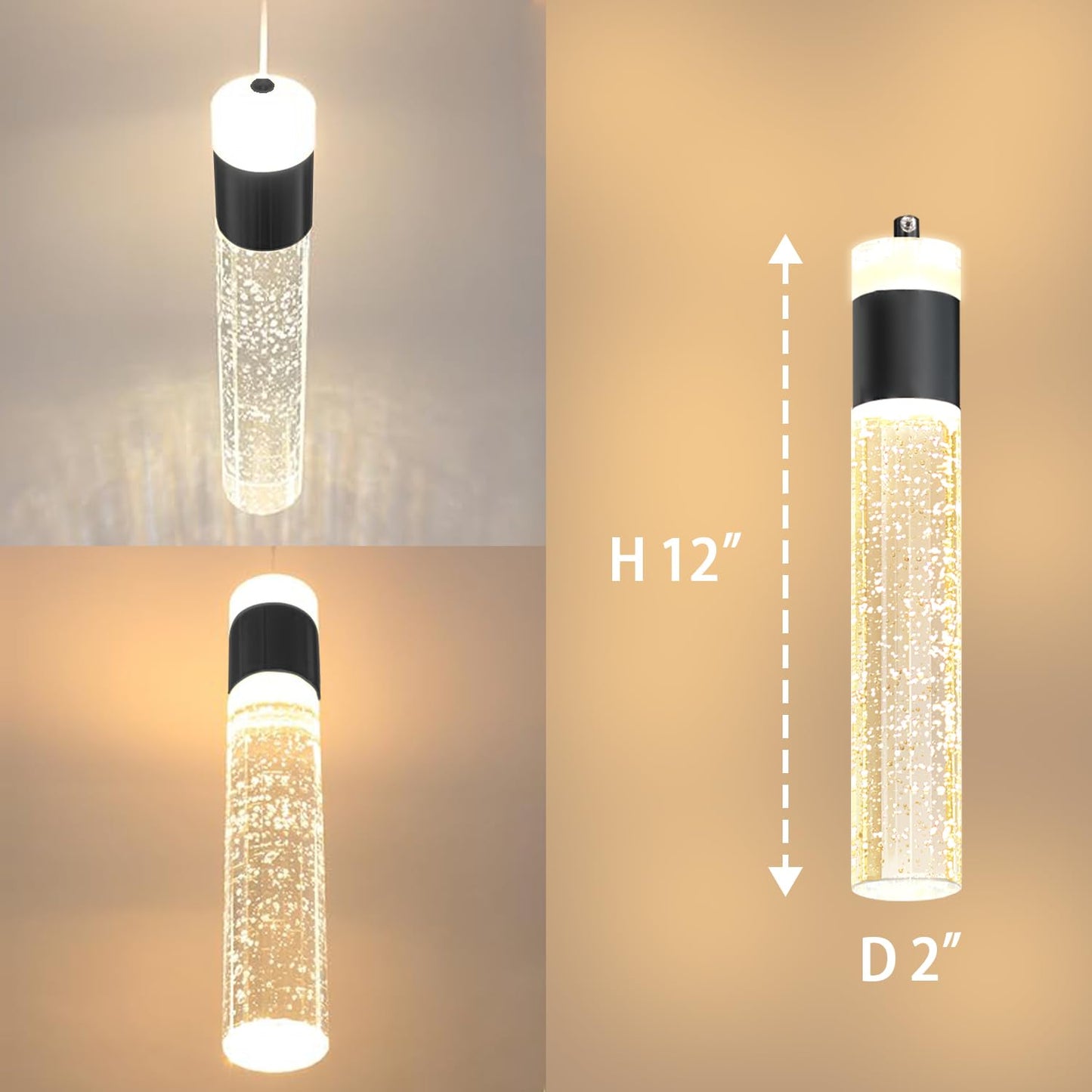 IDEQUY 6-Lights Modern Crystal Column Chandelier for Living Room Foyer Long Crytsal Chandeliers Pendant Lighting Flush Mount Hanging Light Fixture for Living Room Foyer Entryway