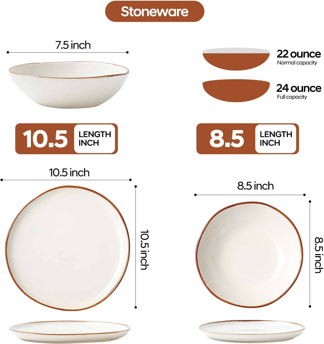 Bestone 12 Pieces Round Kitchen Dinnerware Sets，Plates and Bowls Sets,Dishes, Plates, Bowls, Dish Set, Chip Resistant Ceramic Dinnerware Set, Dishwasher/Microwave Safe,Service for 4,Pearl White