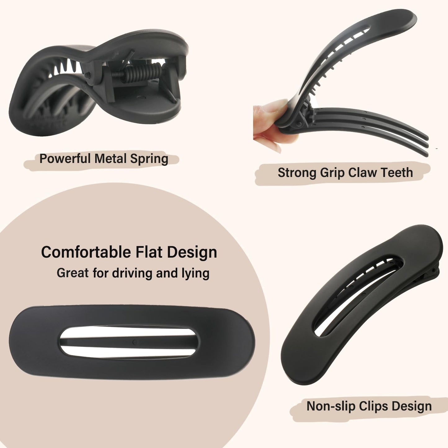 4 PCS Flat Claw Clips, Large Lay Flat Hair Clips for Women Girls, Strong Hold Non-slip Hair Claws for Thick Thin Hair (Matte 3)