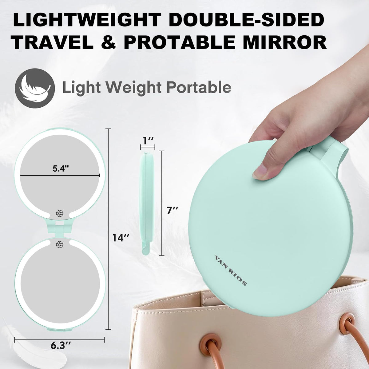 VANRIOS 6.3 Inch Rechargeable Folding 10x Magnification Double Sided Makeup Mirror with Lights, Portable Travel Mirror for Women