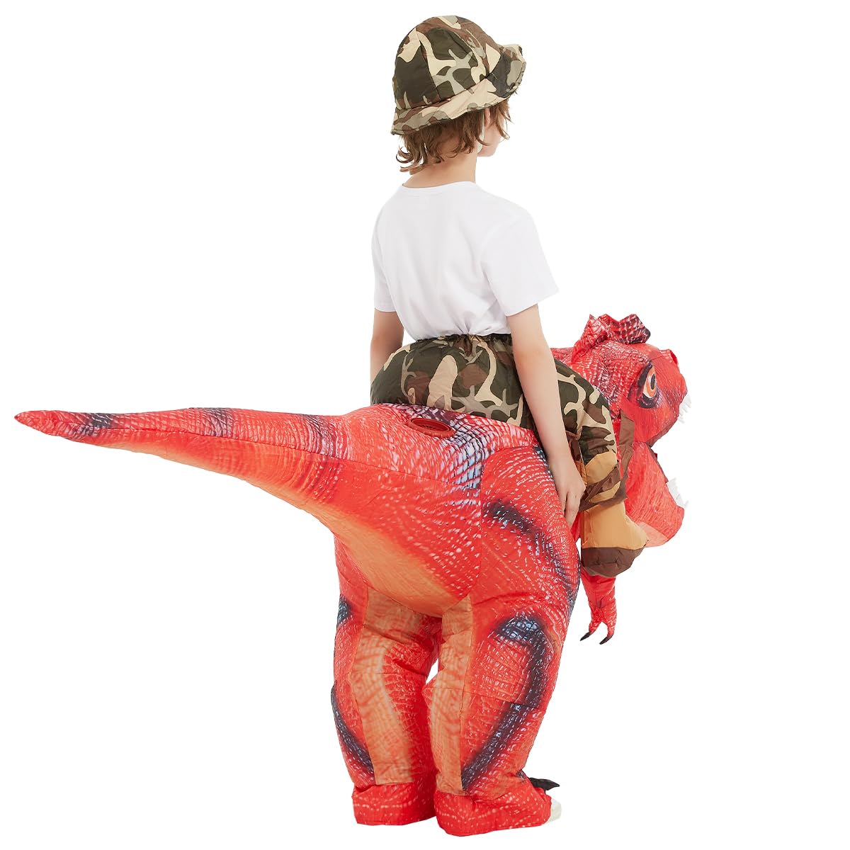 COMIN Inflatable Dinosaur Costume Kids, Red T Rex Dinosaur Blow Up Costume Riding on Dino Halloween Costumes Funny for Family Party 48"