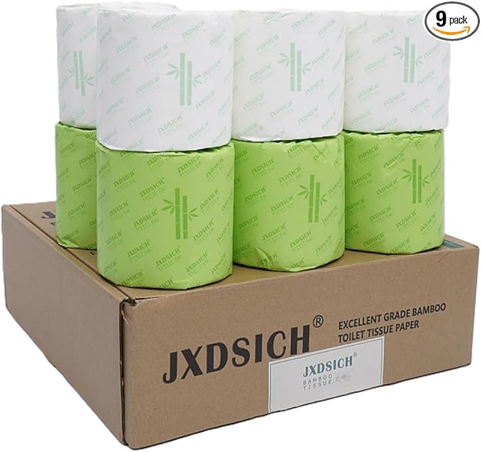 Bamboo Toilet tissue Paper, 3 Ply, Sustainable Toilet Tissue, 9 Rolls and 350 Sheets Per Roll - Septic Safe - Organic, Plastic Free, BPA and Chlorine Free