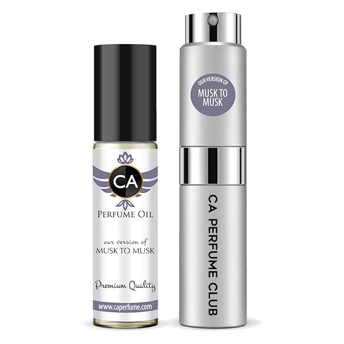 CA Perfume Duo Impression of Musk To Musk For Women And Men Perfume Layering Set Long Lasting Travel Size EDP + Body Oil Roll-On Bottle 0.27 Fl Oz+0.33 Fl Oz