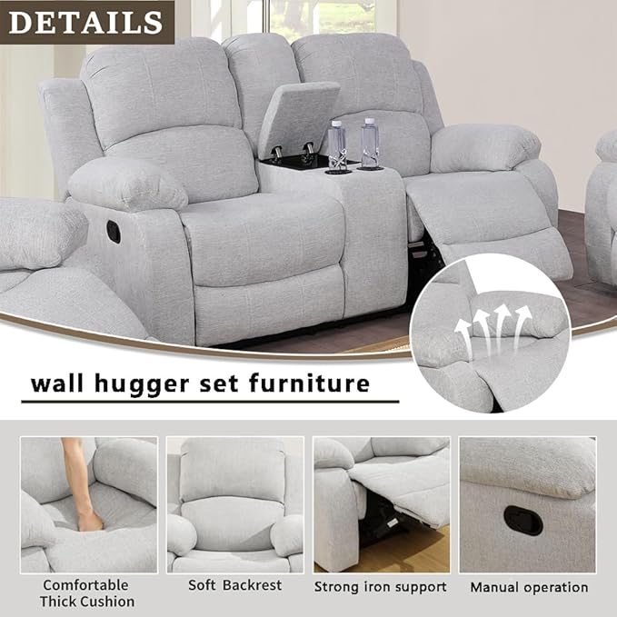 A Ainehome Living Room Furniture Set Leather Recliner Sofa Set Loveseat Chair Furniture Sofa Set for Living Room/Small Space/Rv/House/Office/Theater Seating (A-Grey White Microfiber, Loveseat)