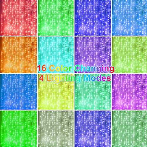 HOME LIGHTING Window Curtain String Lights, 300 LED RGB 16 Colors Changing Fairy Lights, 4 Modes with Remote, USB & Adapte...