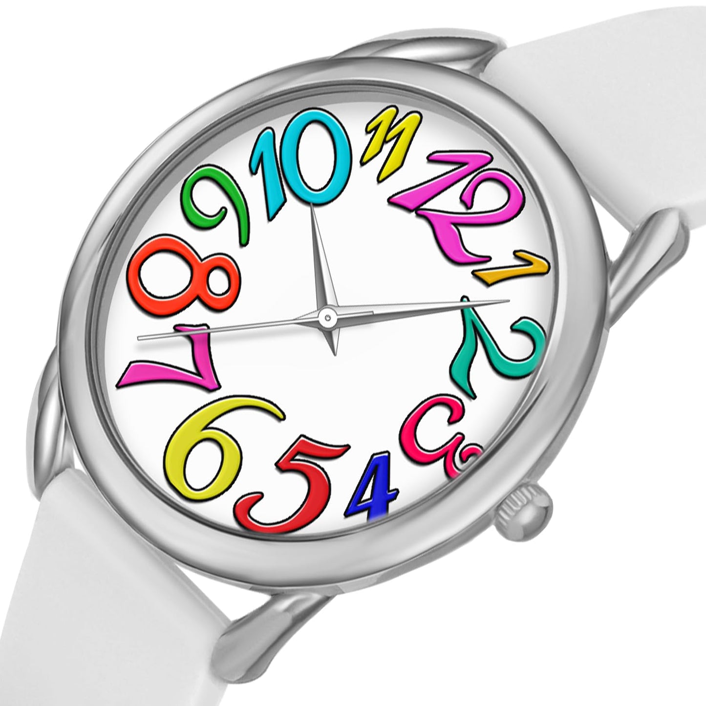 Bisley Women Watch Big Arabic Numbers Dial Easy to Read White Silicone Strap Watch