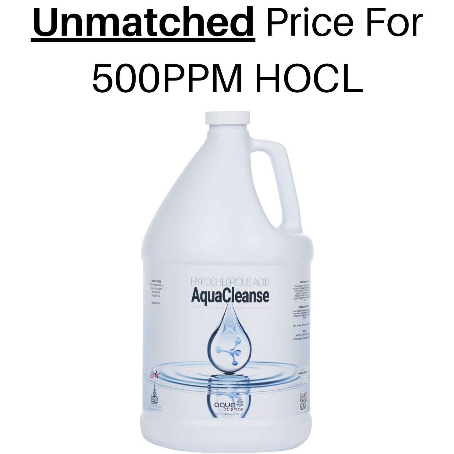 Hypochlorous Acid 500PPM (1 Gallon Jug) For Cleaning (Dental & Medical Professionals). All Natural HOCL Surface Cleaner For ULV Fogging Machines (Foggers) | Made In USA