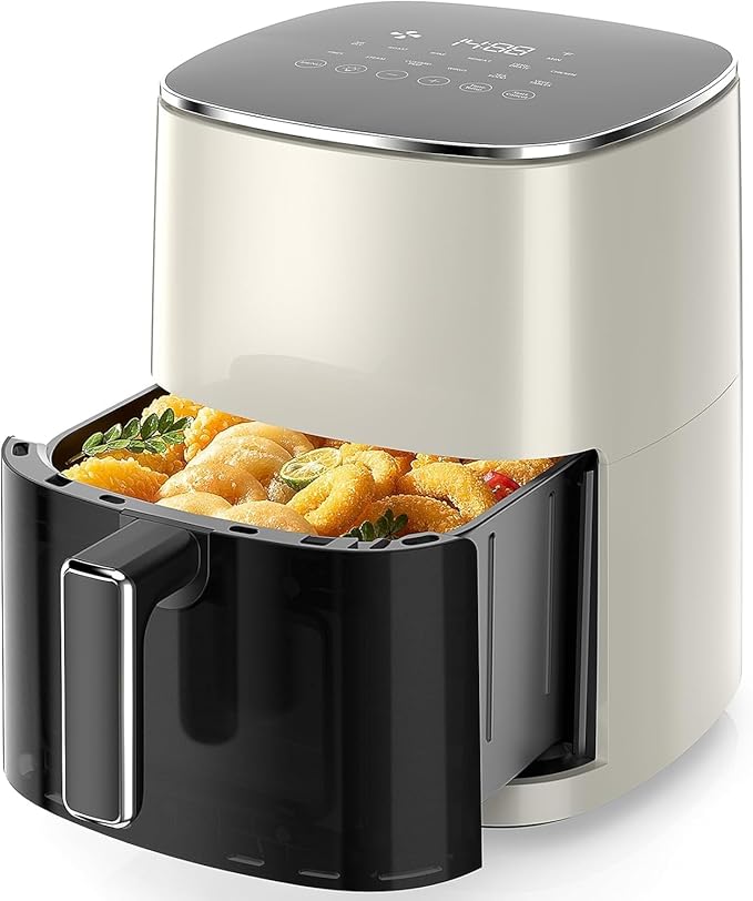 Sweetcrispy 6QT Air Fryer with Window, Square Airfryer Oven 12-in-1 for Family, 400°F Rapid Air Crispy Technology, Roast Bake Dehydrate, Nonstick & Easy-Clean Basket, White