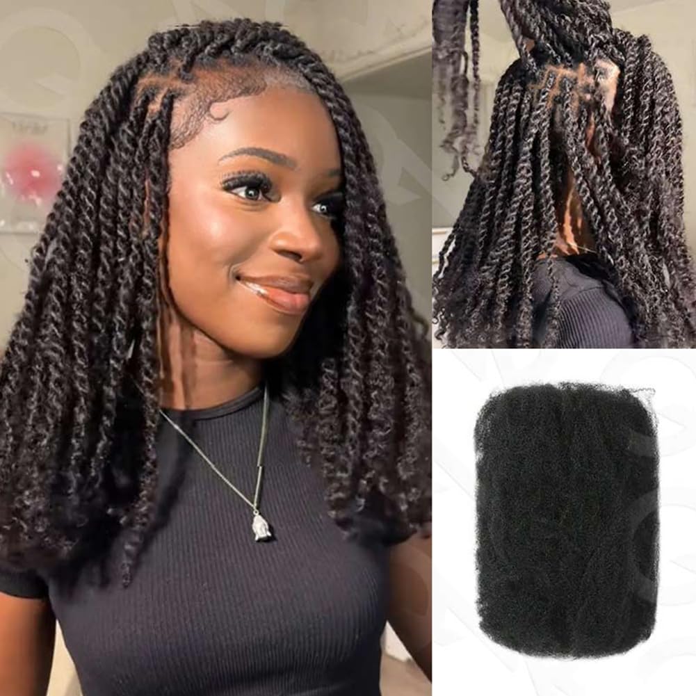 QUEEN VIRGIN REMY Afro Kinky Human Hair for Dreadlock Extensions, 16 Inch, Natural Black, 50g, Ideal for Locs and Braiding