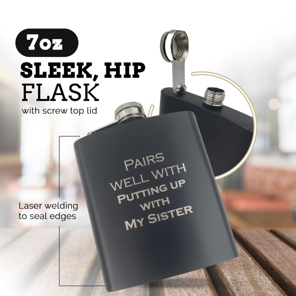 Brother in Law Gifts Funny Christmas, Cool Gifts for Brother in Law Adult Birthday Present, Bro-in-Law Funny Flask, Pairs Well Putting Up With Sister Flask (My)