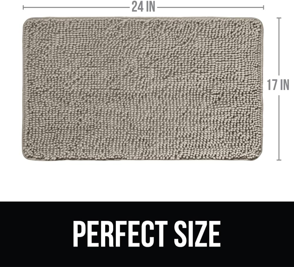 KANGAROO Bathroom Rugs, Chenille Soft Absorbent Bath Rug, Shaggy Shower Mat, Quick Dry Machine Wash Bathmat, Plush Carpet Mats for Tub, Bathtub and Room Home Decor Accessories, 24x17, Beige