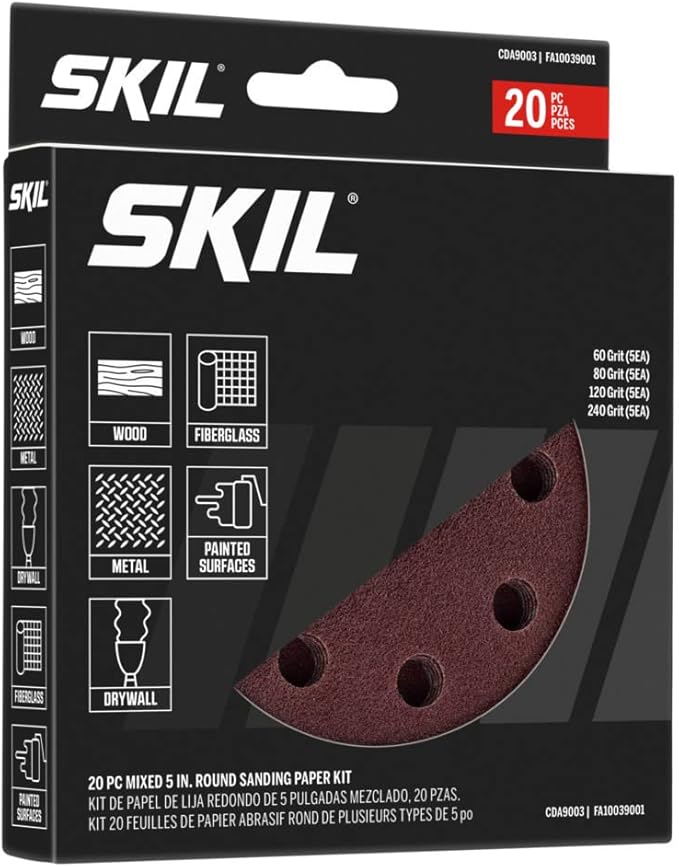 SKIL 20-Piece Mixed 5 in. 60/80/120/240 Grits Round Sanding Paper Kit for SKIL Sanders SR211601/SR6604B-10/SR660302 - CDA9003