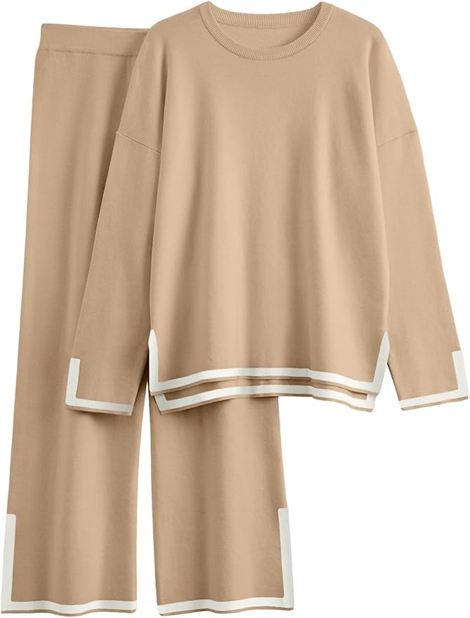 LILLUSORY Women Fall 2 Piece Lounge Set Outfits Sweatsuits Long Sleeve Sweater Tops Wide Leg Pants