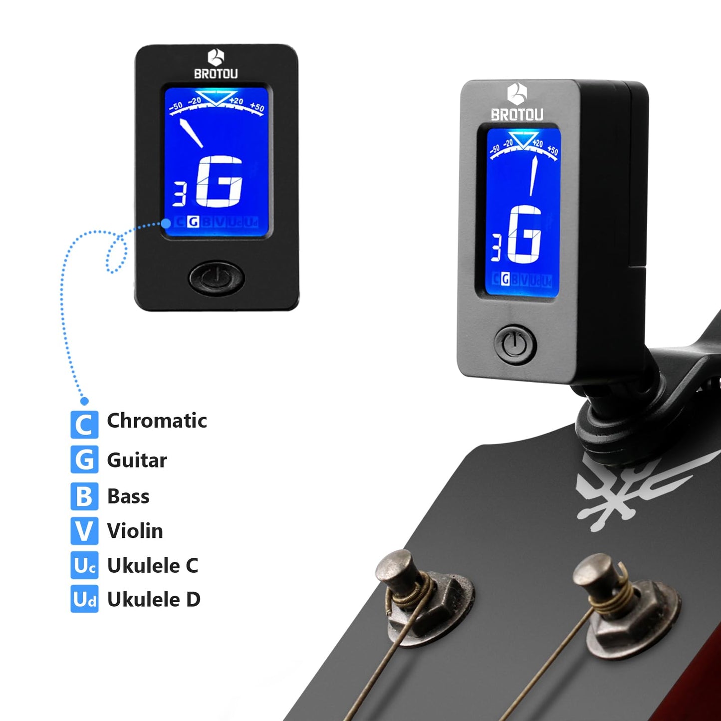 Brotou Guitar Tuner Clip On With Guitar Capo For Guitar, Bass, Violin, Ukulele, Digital Electronic Tuner Acoustic Guitar Accesso
