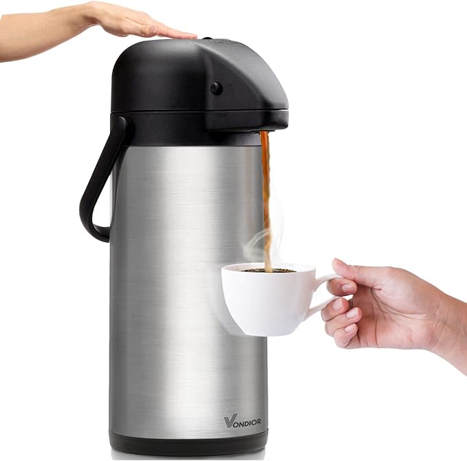 Coffee Carafe for Keeping Hot - 102oz/3L Airpot Coffee Dispenser with Pump - Insulated Stainless Steel Hot Beverage Dispen...